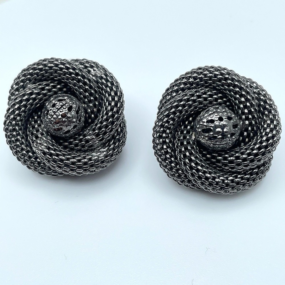 Vintage 80s Gunmetal Tone Mesh Rose Stud Earrings Women's Jewelry Statement Y2K